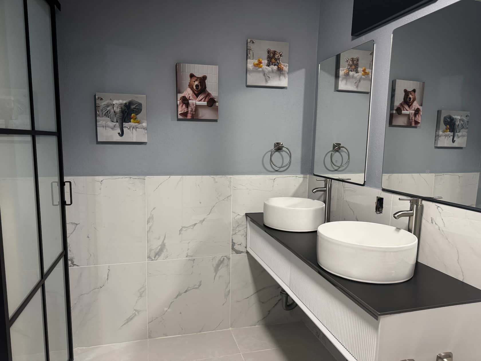 Marble double-vanity bathroom