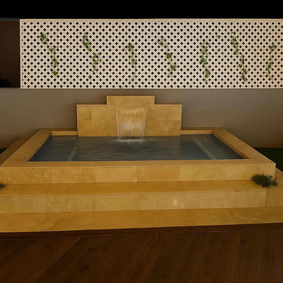 Private hot tub with cascade fountain