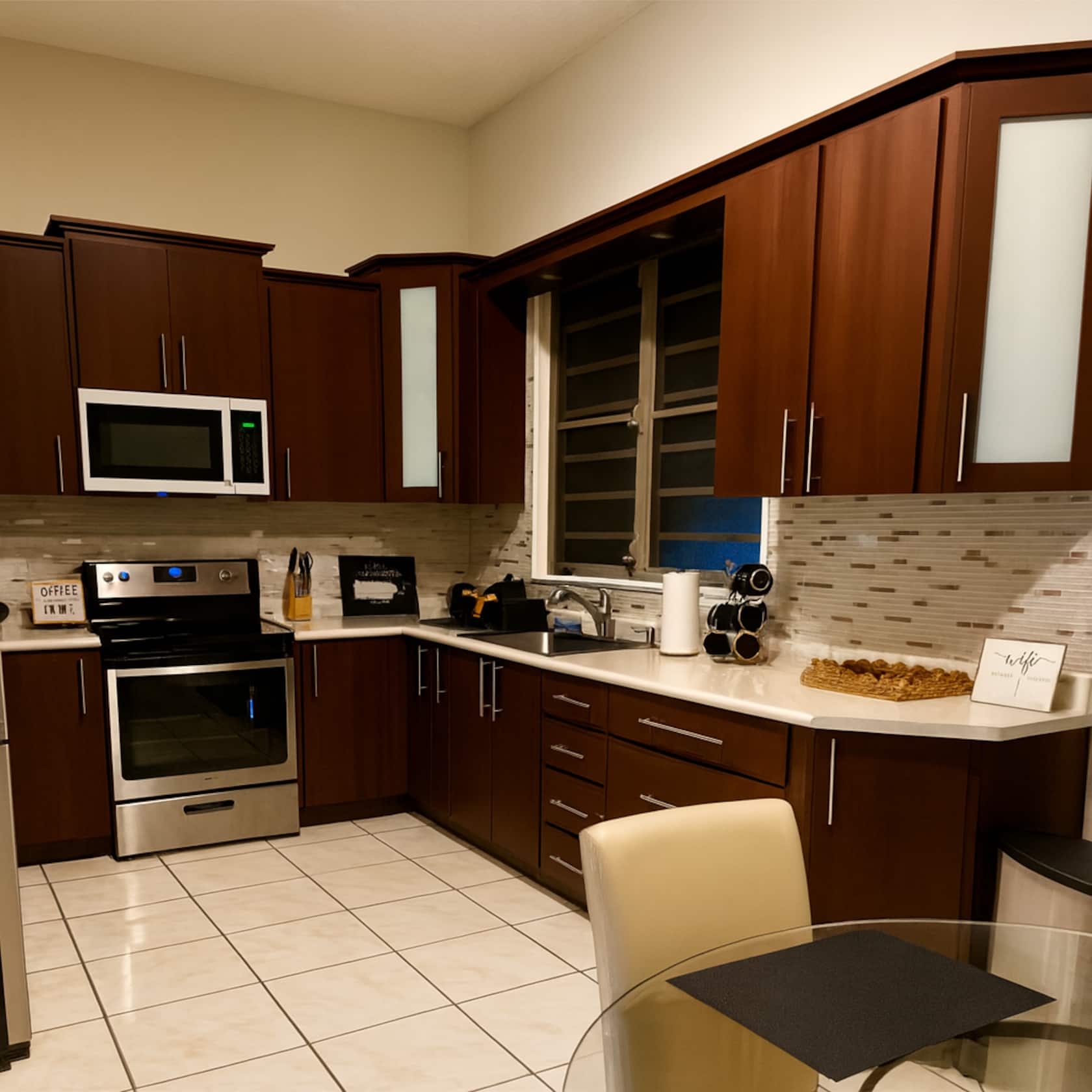 Full kitchen with cherry wood cabinetry