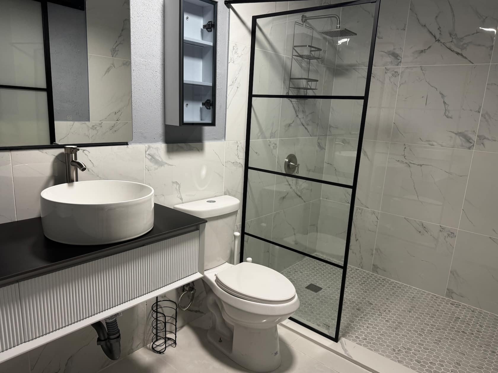 Marble walk-in shower bathroom